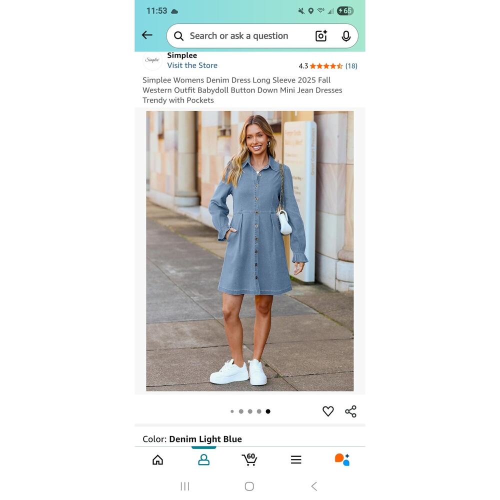 * Denim Dress, button up, long sleeve, light blue